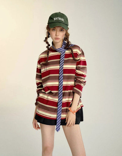 Soso Casual Striped Long Sleeve T-Shirt-korean-fashion-T-Shirt-Soso's Closet-OH Garments