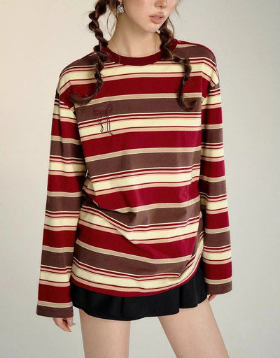 Soso Casual Striped Long Sleeve T-Shirt-korean-fashion-T-Shirt-Soso's Closet-OH Garments