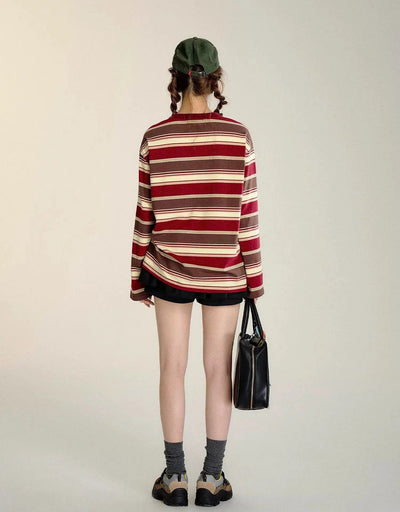 Soso Casual Striped Long Sleeve T-Shirt-korean-fashion-T-Shirt-Soso's Closet-OH Garments