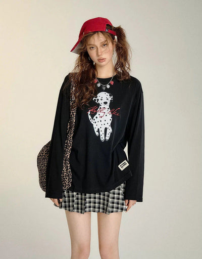 Soso Dalmatian Graphic Long Sleeve T-Shirt-korean-fashion-T-Shirt-Soso's Closet-OH Garments