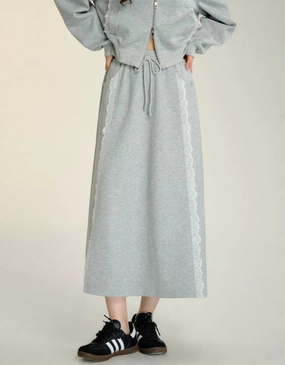 Soso Laced Detail Hoodie & Long Skirt Set-korean-fashion-Clothing Set-Soso's Closet-OH Garments