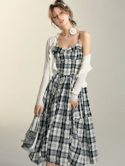 Soso Plaid Thin Straps Long Dress-korean-fashion-Dress-Soso's Closet-OH Garments