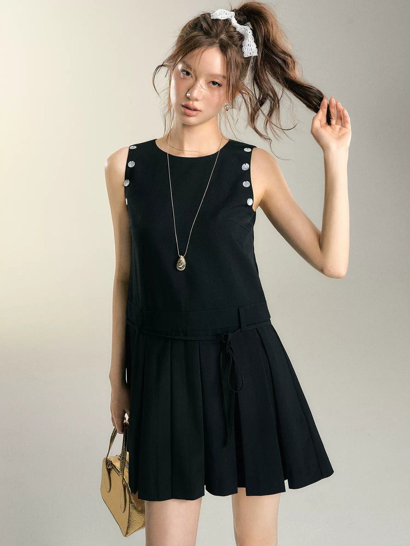 Soso Shell Detail Pleated Dress-korean-fashion-Dress-Soso's Closet-OH Garments