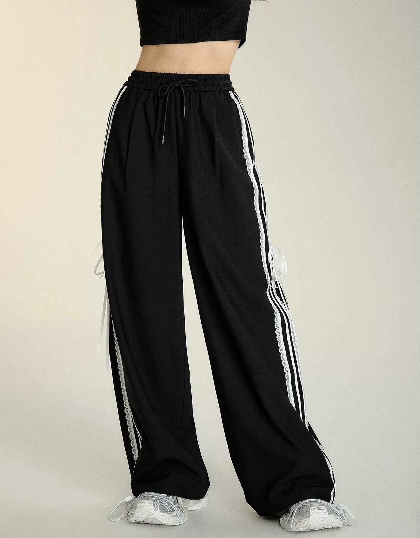 Soso Side Lace and Ribbon Track Pants-korean-fashion-Pants-Soso's Closet-OH Garments