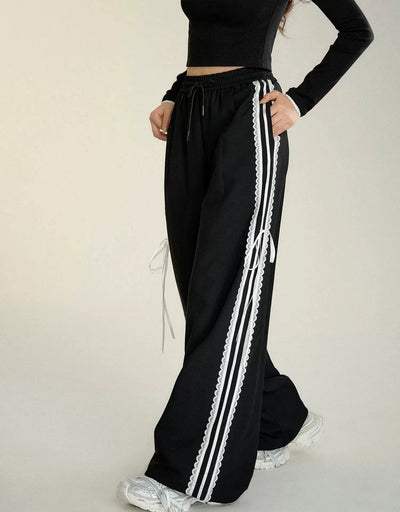 Soso Side Lace and Ribbon Track Pants-korean-fashion-Pants-Soso's Closet-OH Garments