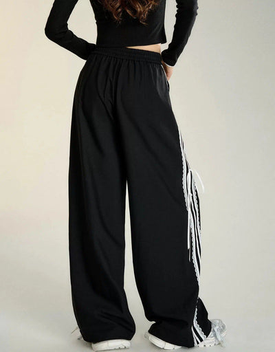 Soso Side Lace and Ribbon Track Pants-korean-fashion-Pants-Soso's Closet-OH Garments