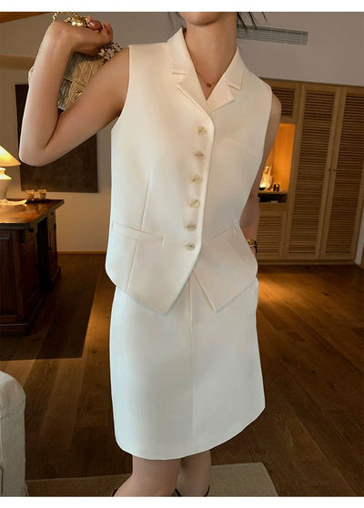 Sue Buttoned Suit Vest & Skirt Set-korean-fashion-Clothing Set-Sue's Closet-OH Garments