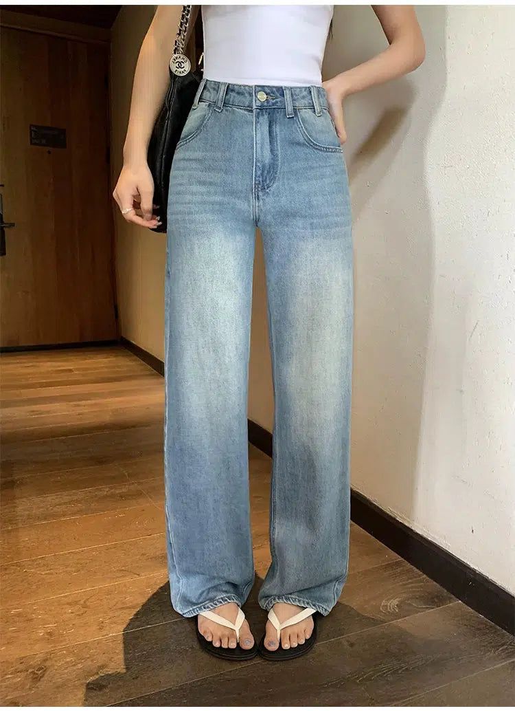 Sue Faded High Waist Slim Fit Jeans-korean-fashion-Jeans-Sue's Closet-OH Garments