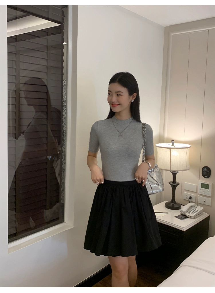 Sue Half-Sleeve Slim Fit Knitted Mockneck-korean-fashion-Mockneck-Sue's Closet-OH Garments