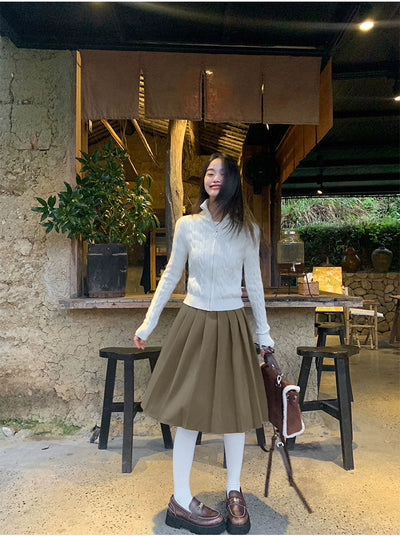Sue Mid-Length Pleated Skirt-korean-fashion-Skirt-Sue's Closet-OH Garments
