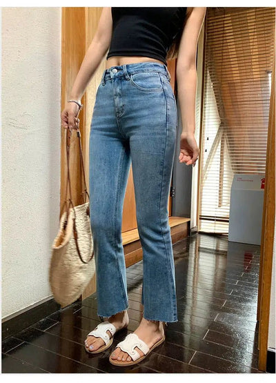 Sue Raw Edge Flared Jeans-korean-fashion-Jeans-Sue's Closet-OH Garments
