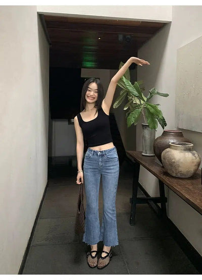 Sue Raw Edge Flared Jeans-korean-fashion-Jeans-Sue's Closet-OH Garments