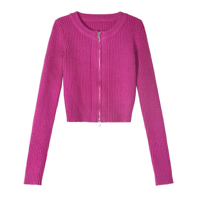 Sue Ribbed Slim Fit Zipped Knit Jacket-korean-fashion-Jacket-Sue's Closet-OH Garments