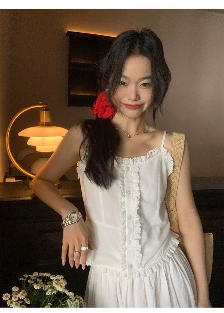Sue Ruffle Lining Buttoned Blouse & Skirt Set-korean-fashion-Clothing Set-Sue's Closet-OH Garments