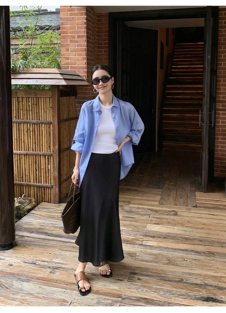 Sue Satin Drape Skirt-korean-fashion-Skirt-Sue's Closet-OH Garments