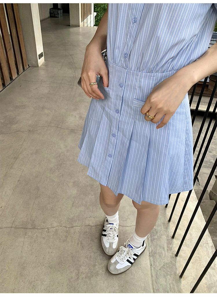 Sue Sumer Buttoned and Pleated Dress-korean-fashion-Dress-Sue's Closet-OH Garments