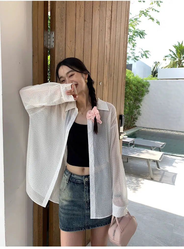 Sue Thin Polka Dots Chiffon Shirt-korean-fashion-Shirt-Sue's Closet-OH Garments