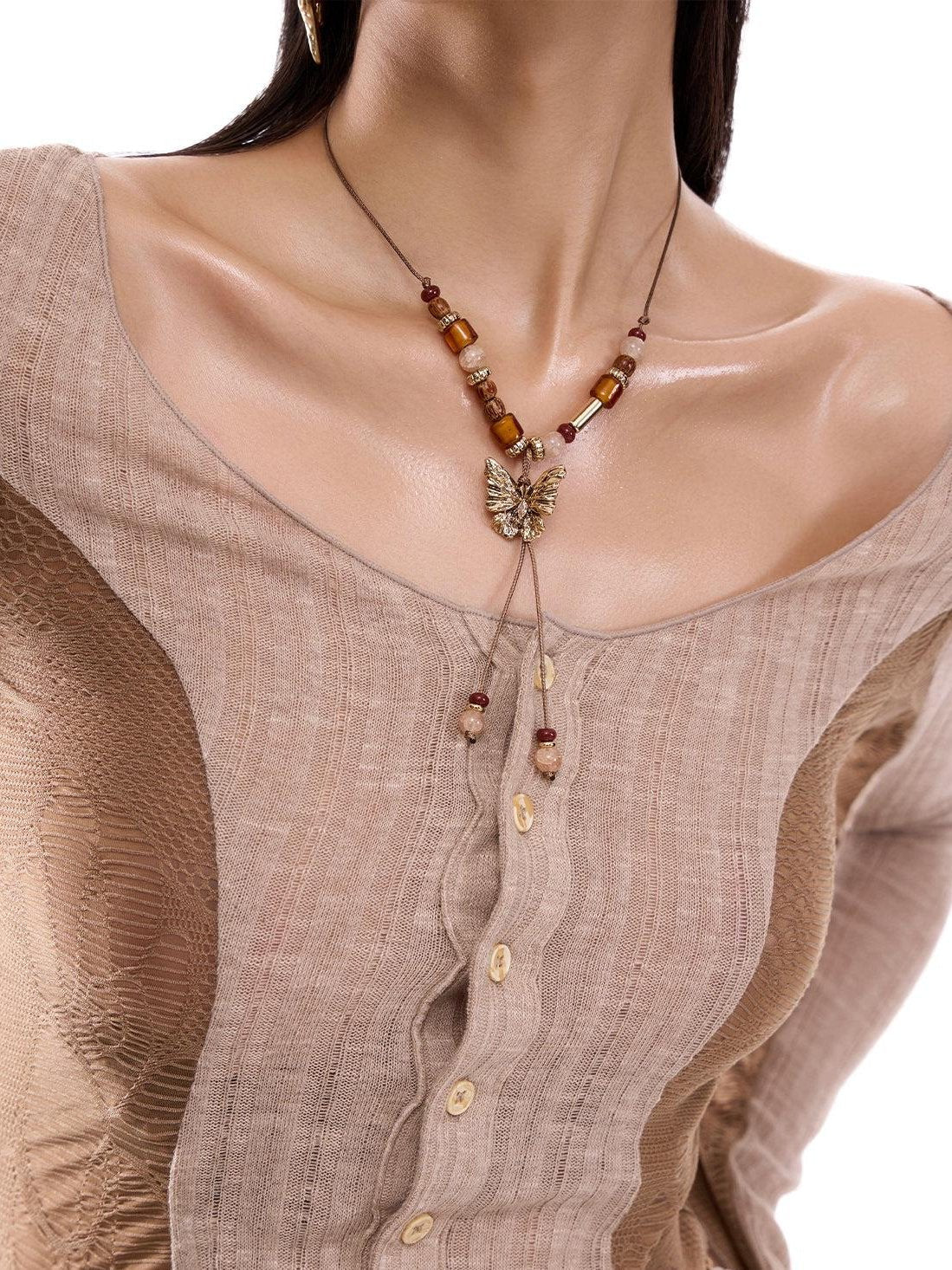 Sumi Earth Stones Butterfly Necklace-korean-fashion-Necklace-Sumi's Closet-OH Garments