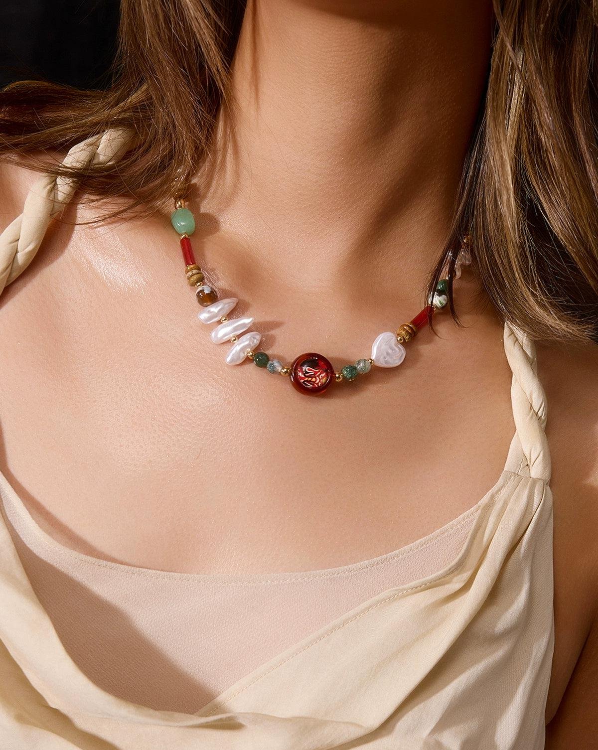 Sumi Pearl & Colorful Bead Necklace-korean-fashion-Necklace-Sumi's Closet-OH Garments