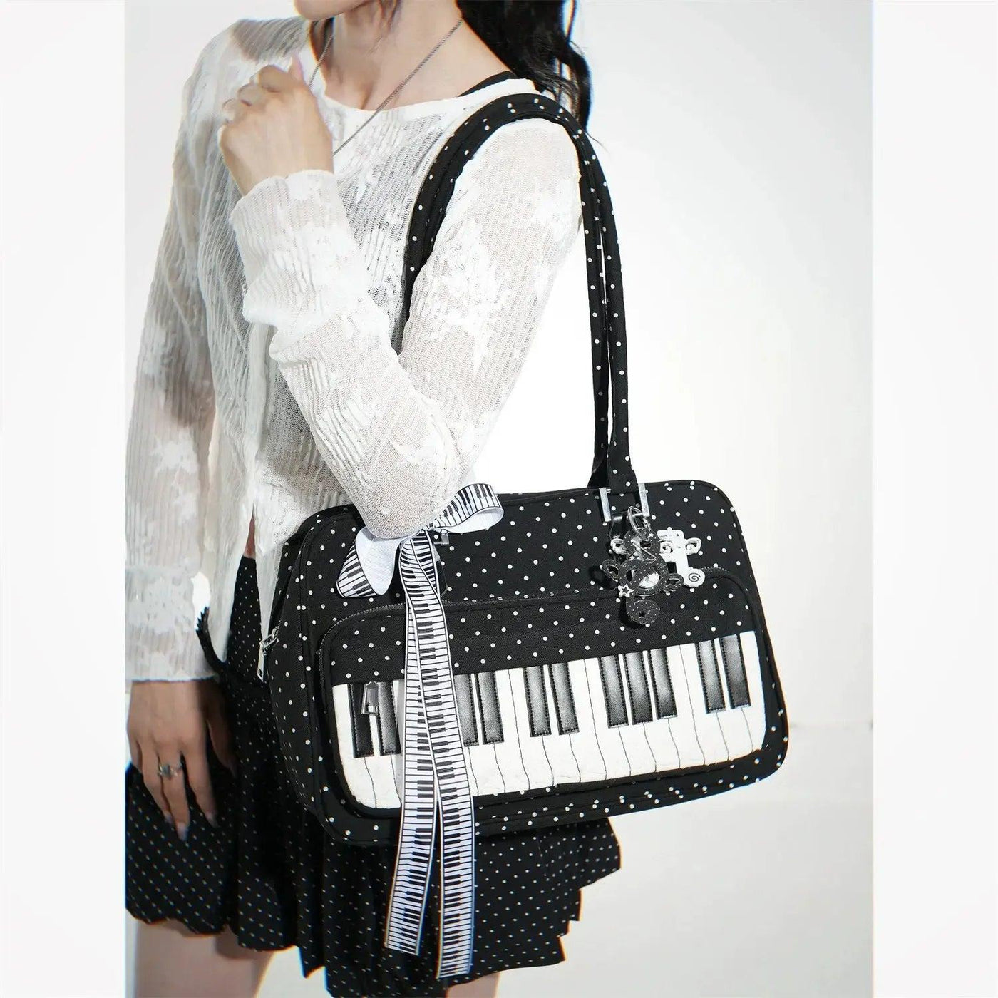 Taro Piano Polka Dots Tote Bag-korean-fashion-Bag-Taro's Closet-OH Garments