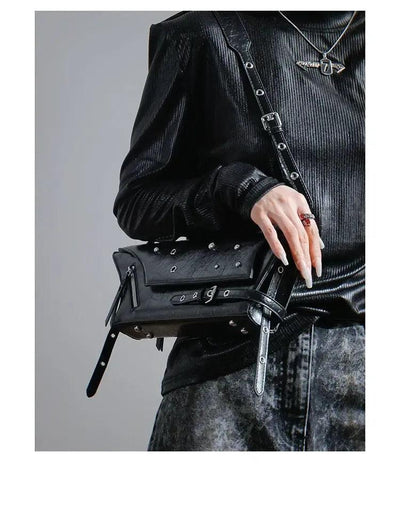 Taro Rivet Buckled Strap Shoulder Bag-korean-fashion-Bag-Taro's Closet-OH Garments