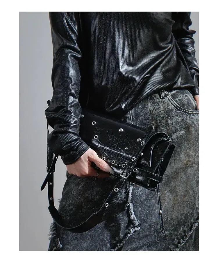 Taro Rivet Buckled Strap Shoulder Bag-korean-fashion-Bag-Taro's Closet-OH Garments