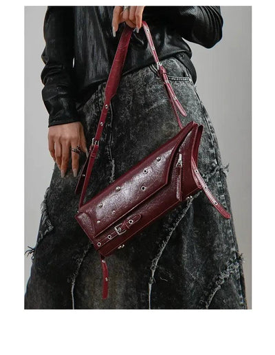 Taro Rivet Buckled Strap Shoulder Bag-korean-fashion-Bag-Taro's Closet-OH Garments