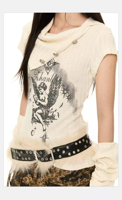 Tom Angel Graphic Knitted T-Shirt-korean-fashion-T-Shirt-Tom's Closet-OH Garments