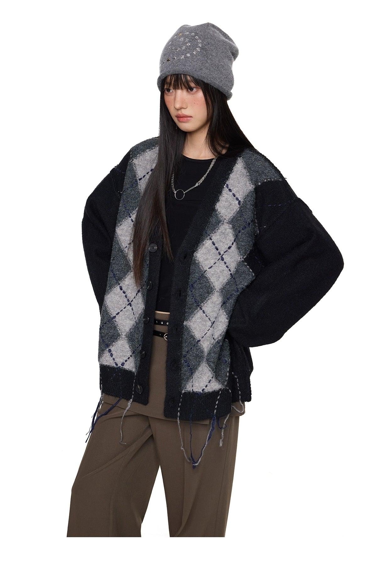 Tom Argyle Pattern Knit Cardigan-korean-fashion-Cardigan-Tom's Closet-OH Garments