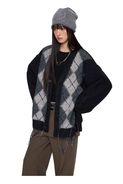 Tom Argyle Pattern Knit Cardigan-korean-fashion-Cardigan-Tom's Closet-OH Garments