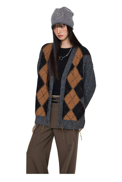 Tom Argyle Pattern Knit Cardigan-korean-fashion-Cardigan-Tom's Closet-OH Garments