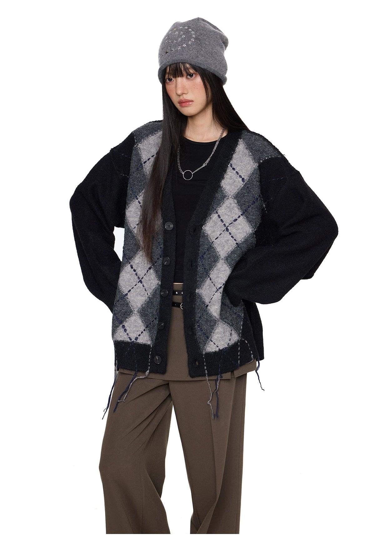 Tom Argyle Pattern Knit Cardigan-korean-fashion-Cardigan-Tom's Closet-OH Garments