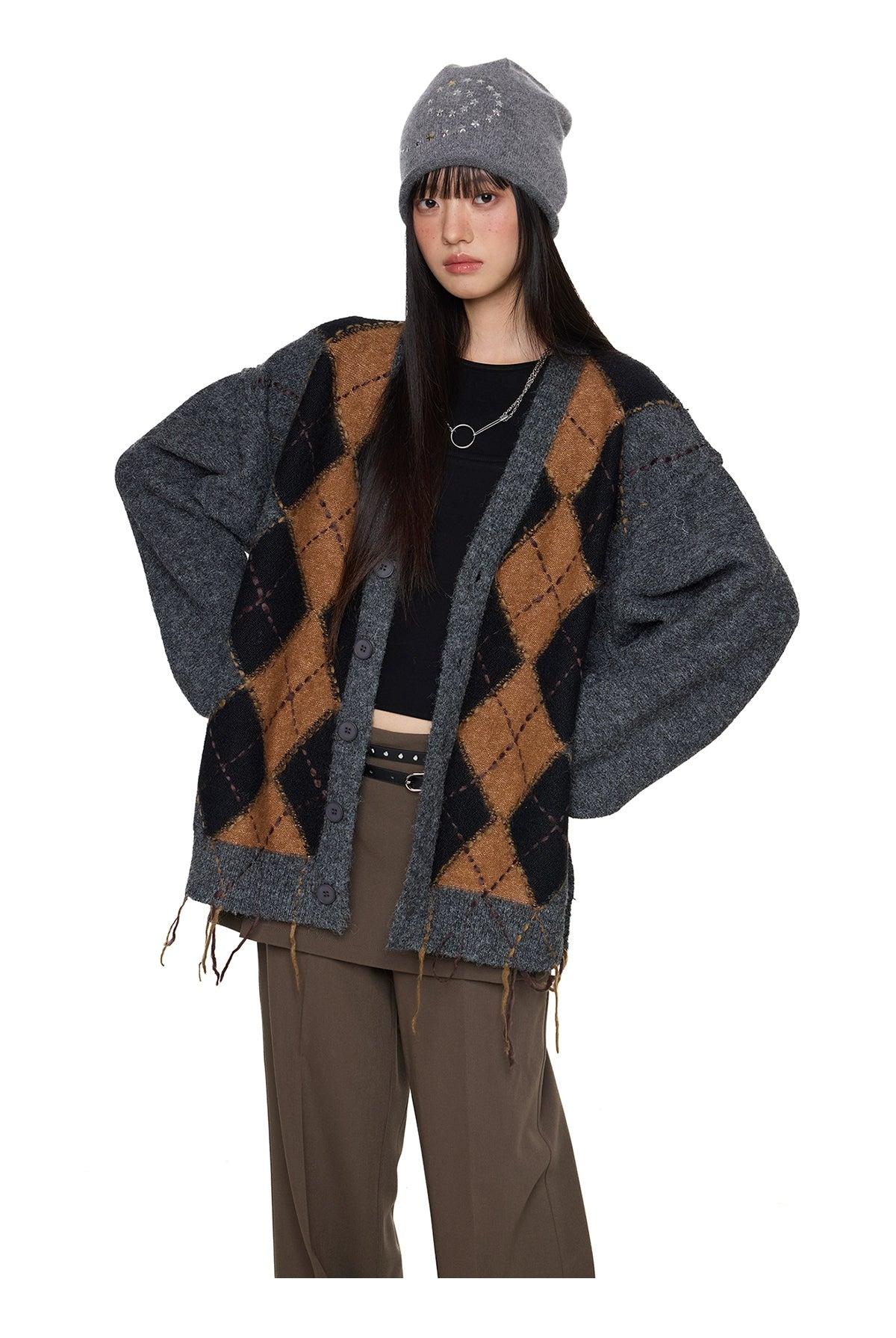 Tom Argyle Pattern Knit Cardigan-korean-fashion-Cardigan-Tom's Closet-OH Garments