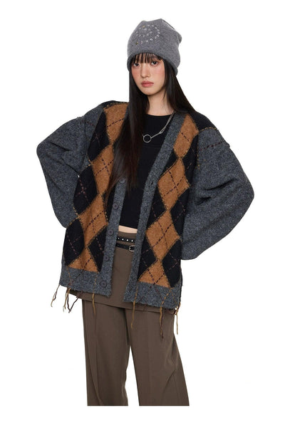 Tom Argyle Pattern Knit Cardigan-korean-fashion-Cardigan-Tom's Closet-OH Garments