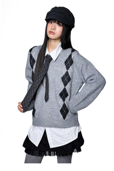 Tom Argyle School Style Sweater-korean-fashion-Sweater-Tom's Closet-OH Garments
