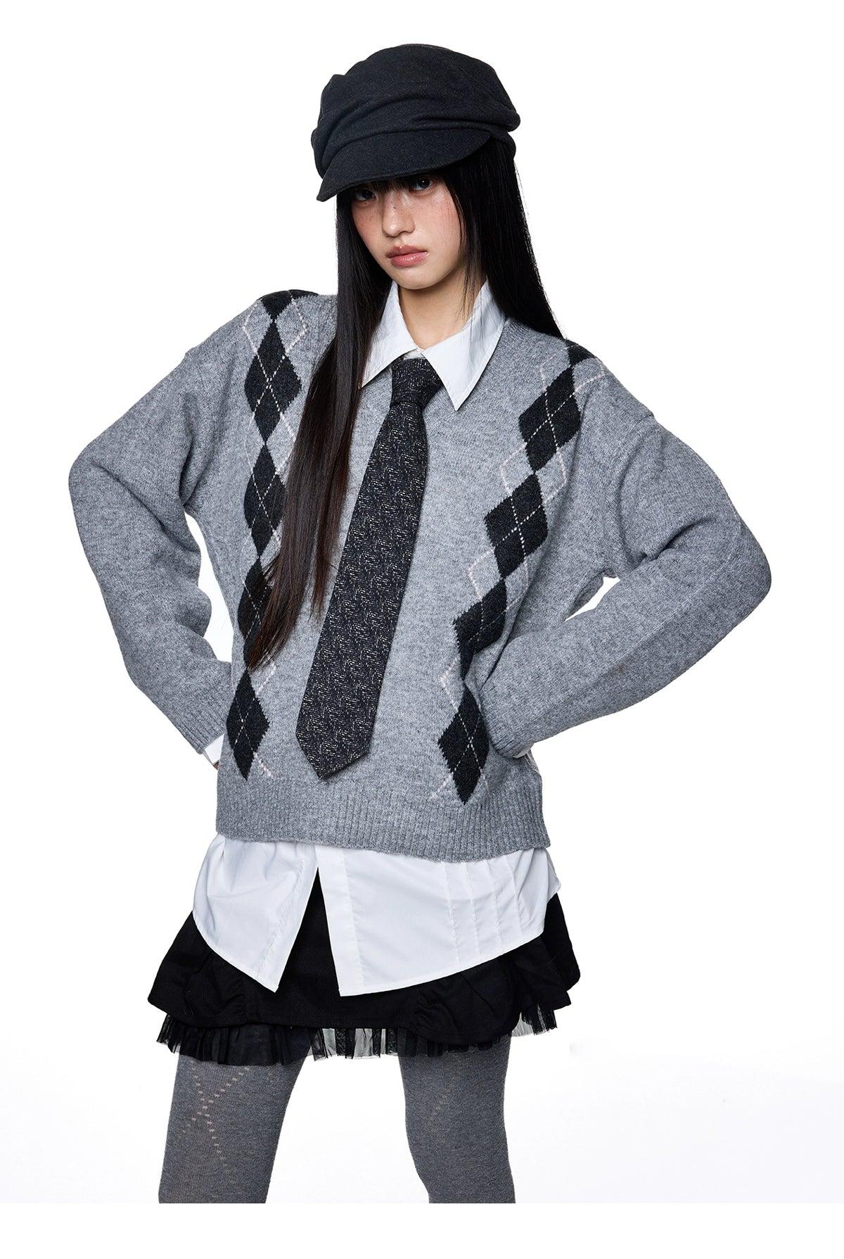 Tom Argyle School Style Sweater-korean-fashion-Sweater-Tom's Closet-OH Garments