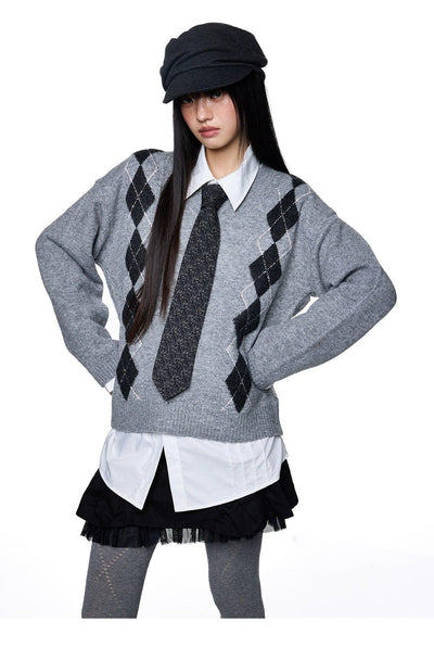 Tom Argyle School Style Sweater-korean-fashion-Sweater-Tom's Closet-OH Garments