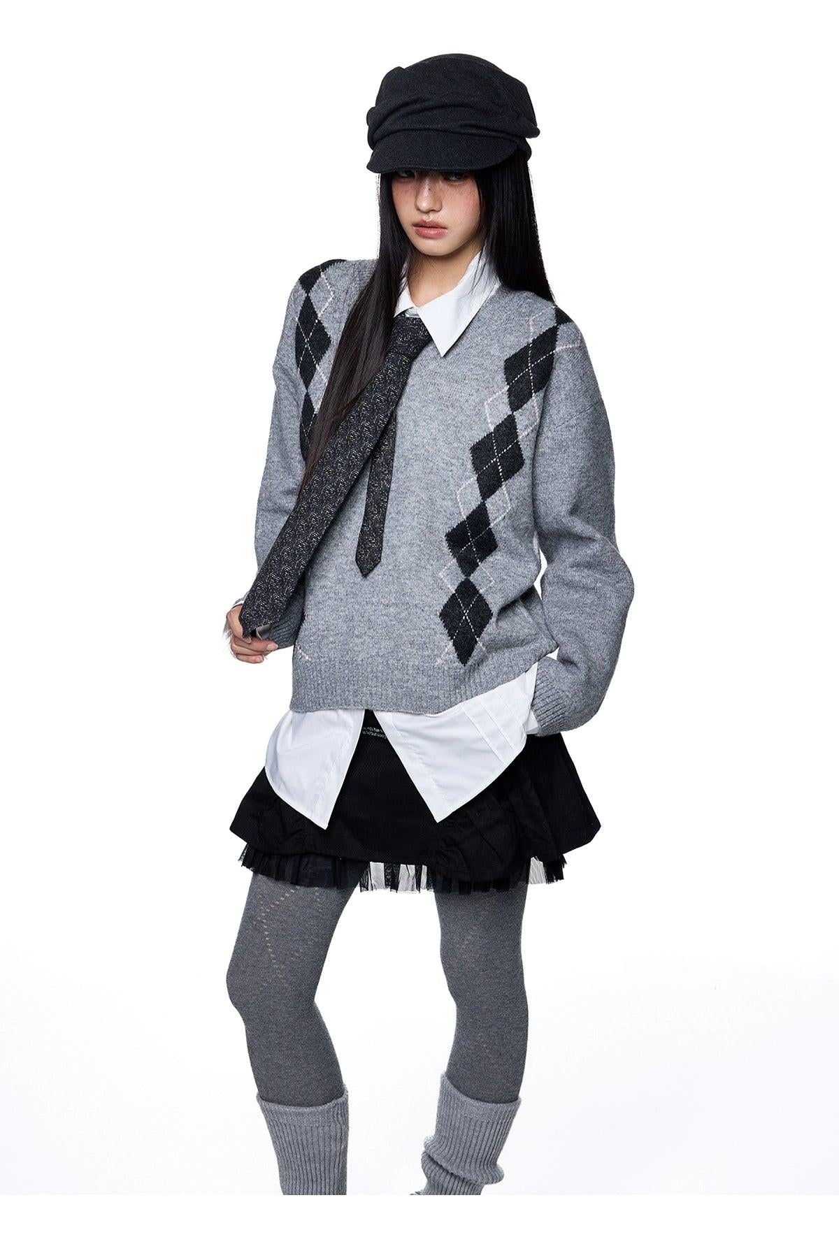 Tom Argyle School Style Sweater-korean-fashion-Sweater-Tom's Closet-OH Garments