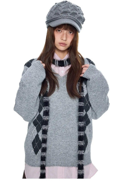 Tom Argyle V-Neck Sweater-korean-fashion-Sweater-Tom's Closet-OH Garments