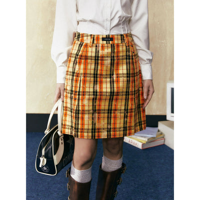 Tom Bleach Wash Slit Plaid Skirt-korean-fashion-Skirt-Tom's Closet-OH Garments