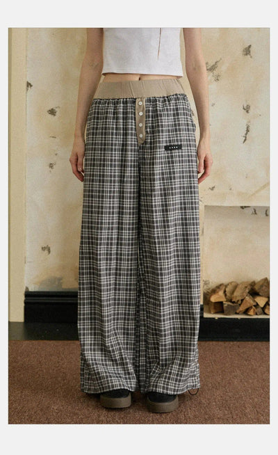 Tom Buttoned Plaid Loose Fit Pants-korean-fashion-Pants-Tom's Closet-OH Garments