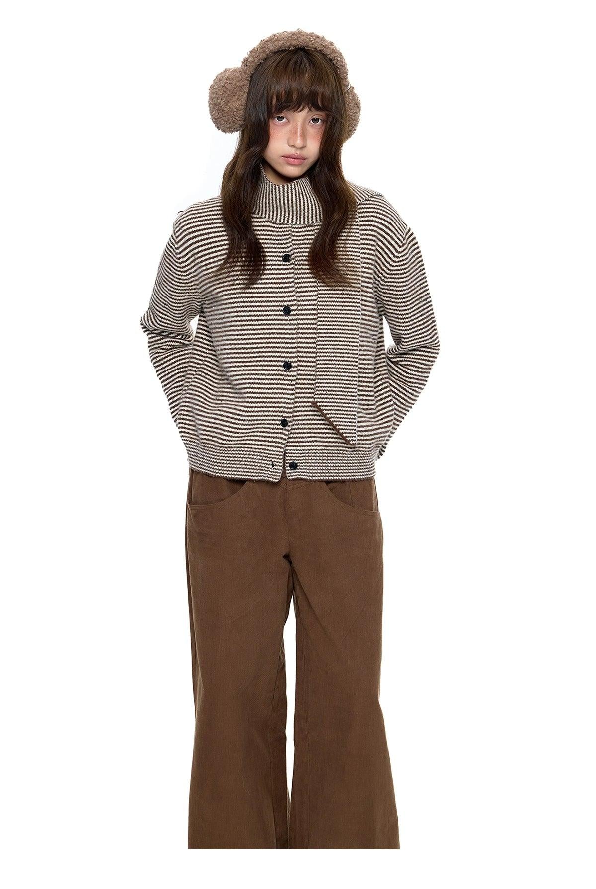 Tom Buttoned Striped Scarf Sweater-korean-fashion-Sweater-Tom's Closet-OH Garments
