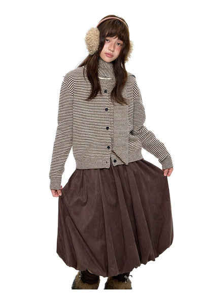 Tom Buttoned Striped Scarf Sweater-korean-fashion-Sweater-Tom's Closet-OH Garments