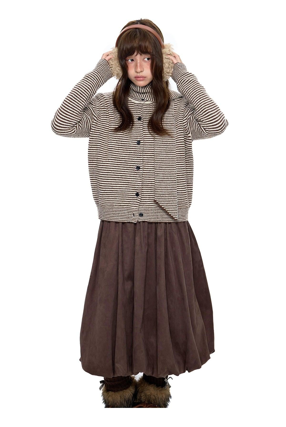 Tom Buttoned Striped Scarf Sweater-korean-fashion-Sweater-Tom's Closet-OH Garments