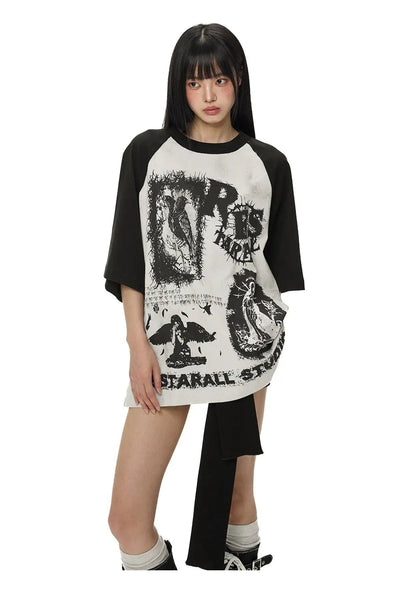 Tom B&W Graffiti Contrast T-Shirt-korean-fashion-T-Shirt-Tom's Closet-OH Garments