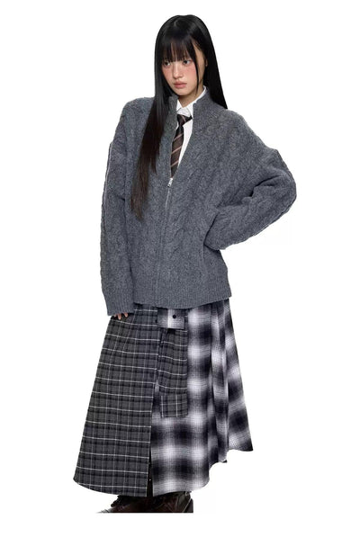 Tom Cable Knit Zip-Up Sweater-korean-fashion-Sweater-Tom's Closet-OH Garments
