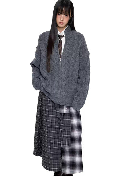 Tom Cable Knit Zip-Up Sweater-korean-fashion-Sweater-Tom's Closet-OH Garments