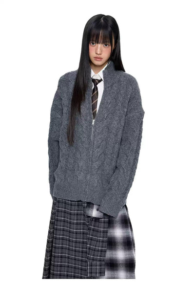 Tom Cable Knit Zip-Up Sweater-korean-fashion-Sweater-Tom's Closet-OH Garments
