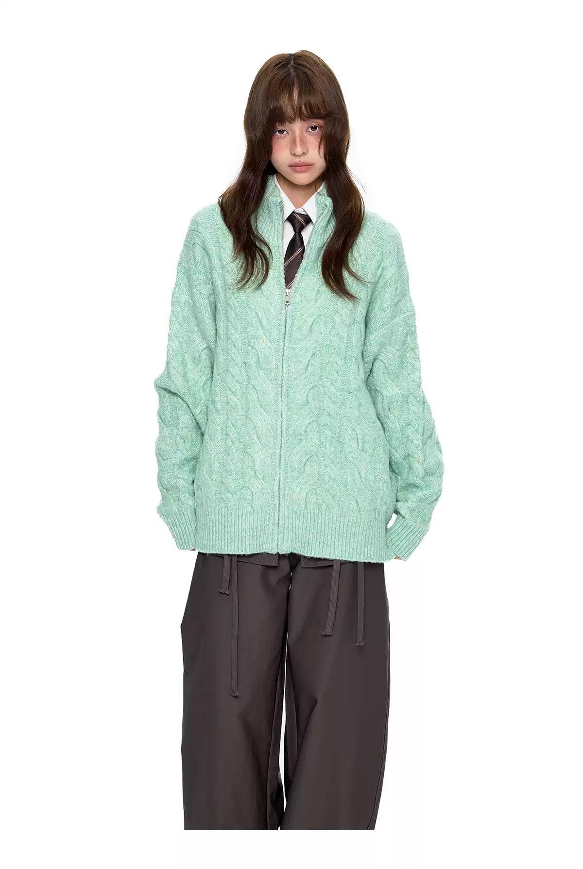 Tom Cable Knit Zip-Up Sweater-korean-fashion-Sweater-Tom's Closet-OH Garments