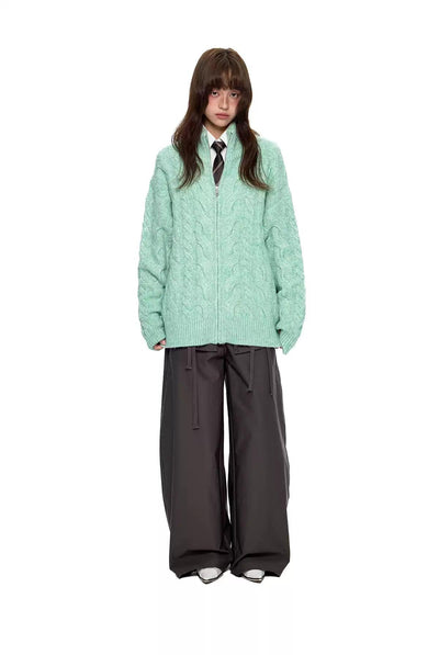 Tom Cable Knit Zip-Up Sweater-korean-fashion-Sweater-Tom's Closet-OH Garments